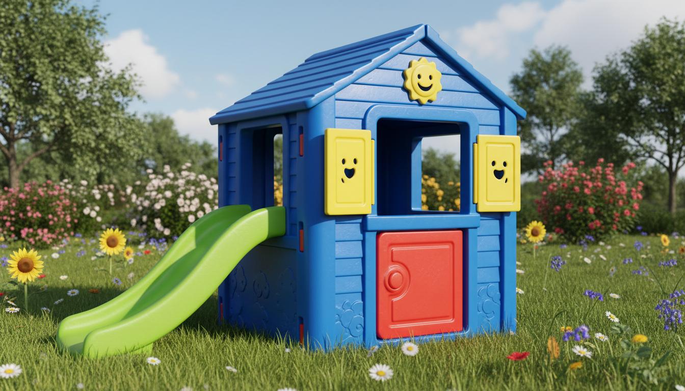 Maisonnette en plastique Smoby dans un jardin