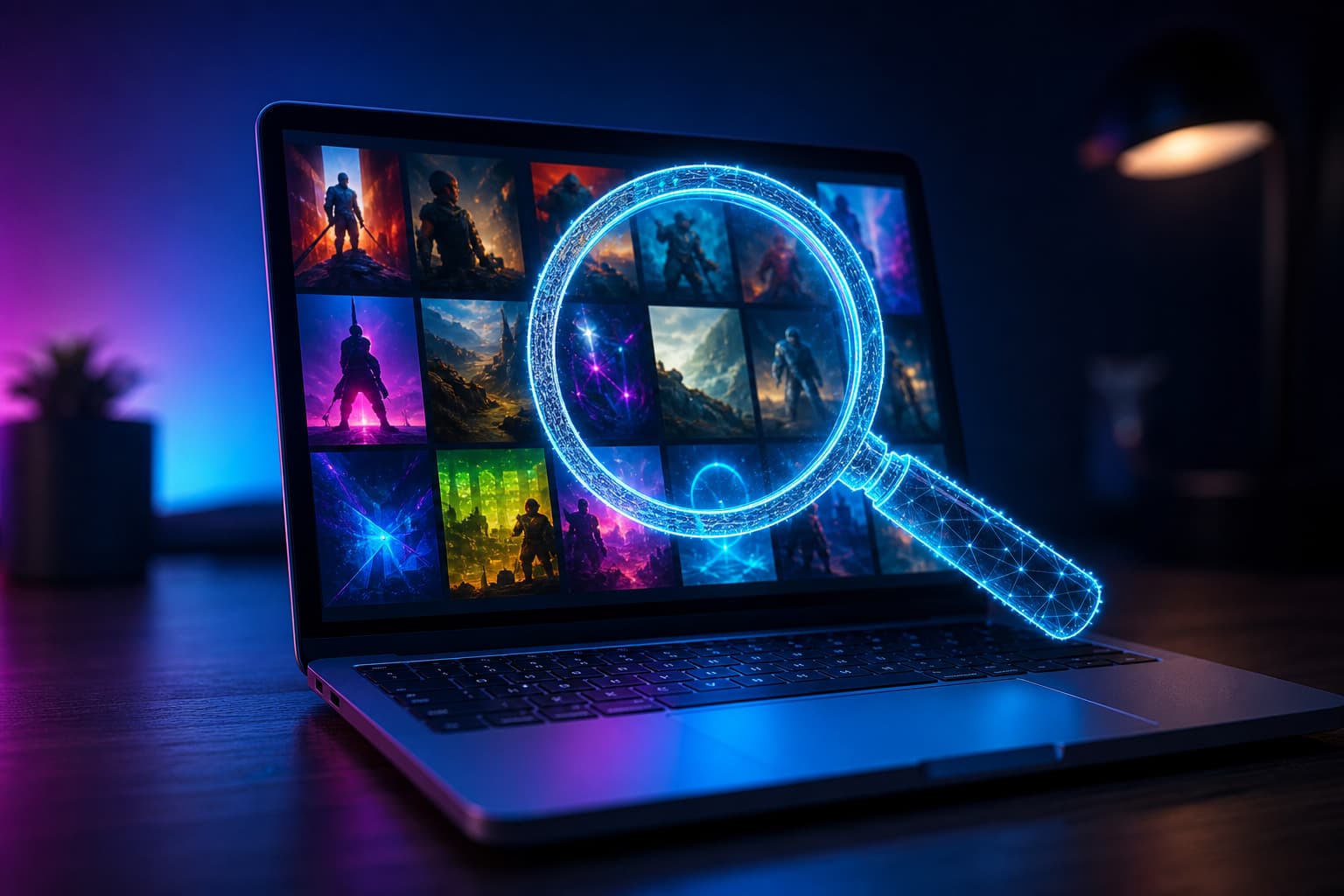 Une loupe numérique lumineuse flotte au-dessus de l